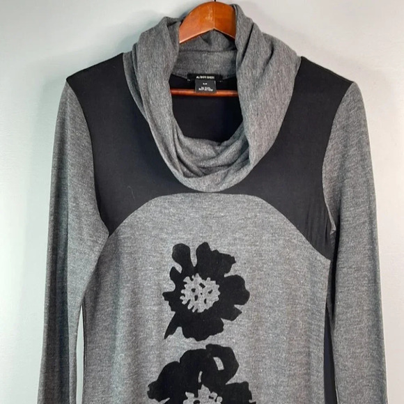 ALISON SHERI Sweater Dress Grey Black Velvet Flower Cowl Neck Long Sleeve Size S - Picture 4 of 10